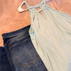 Light Blue Halter Top and Denim Jeans